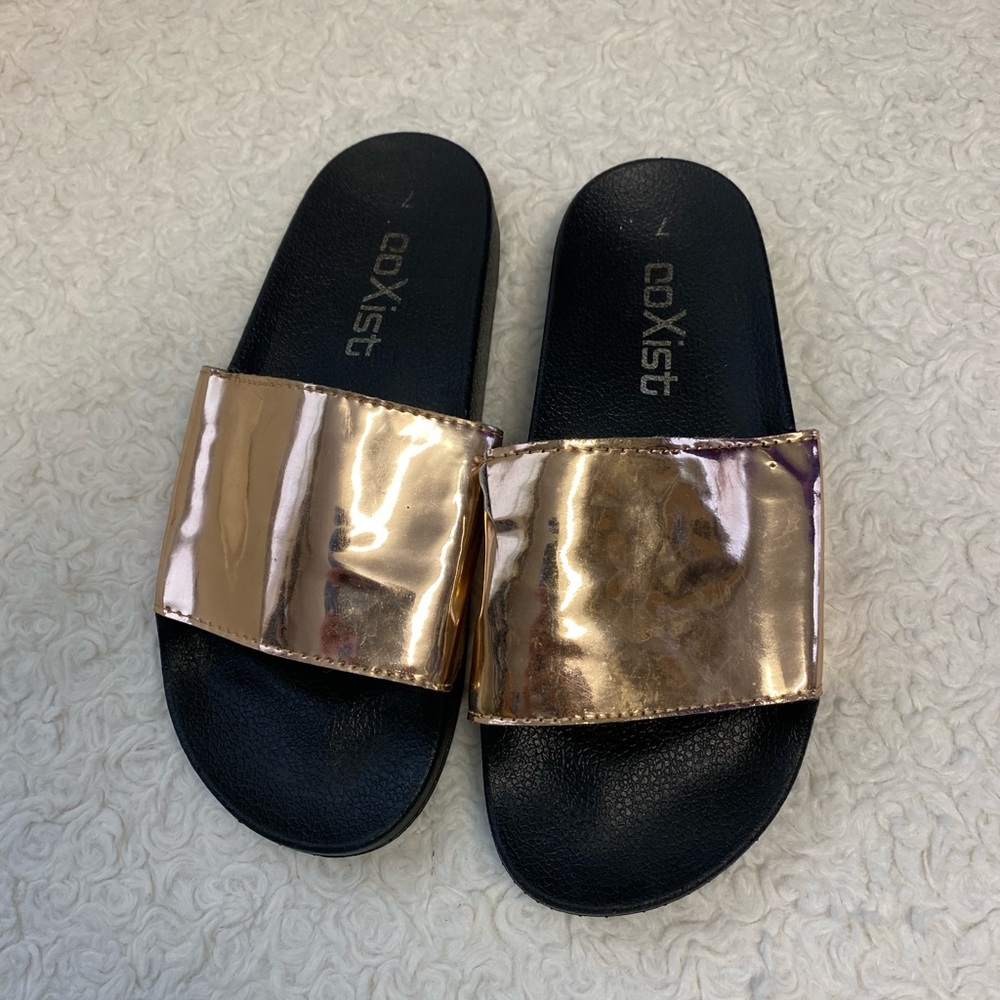 Slides women metallic rose gold size 7 - Picture 1 of 7